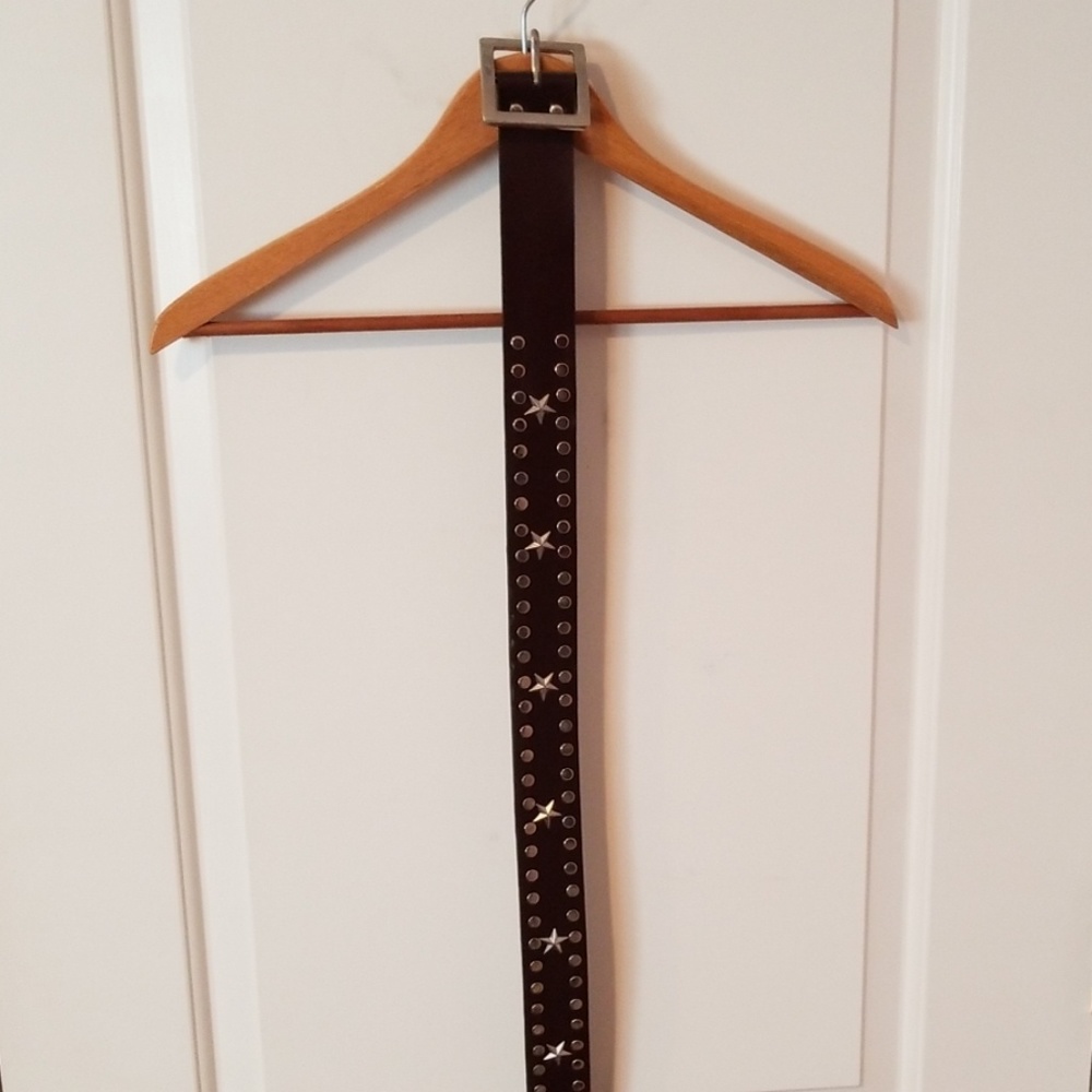 Brown leather star studded belt